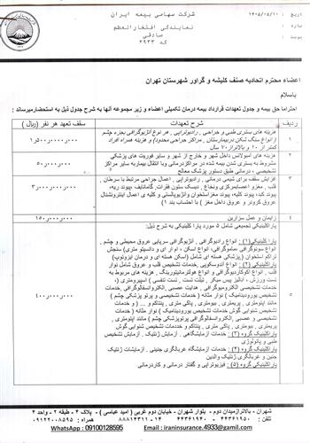 جدول تعهدات درمان تکمیلی بیمه ایران
